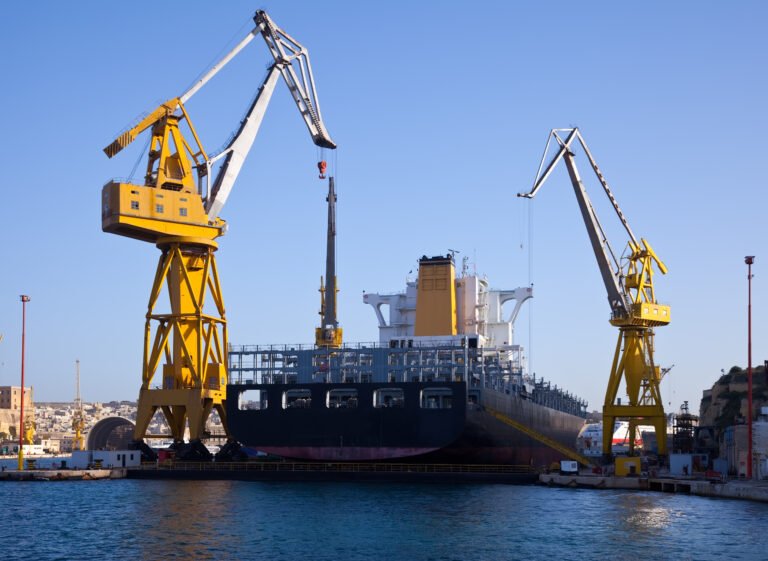 Ship in dry dock at Grand harbour (Valletta, Malta)